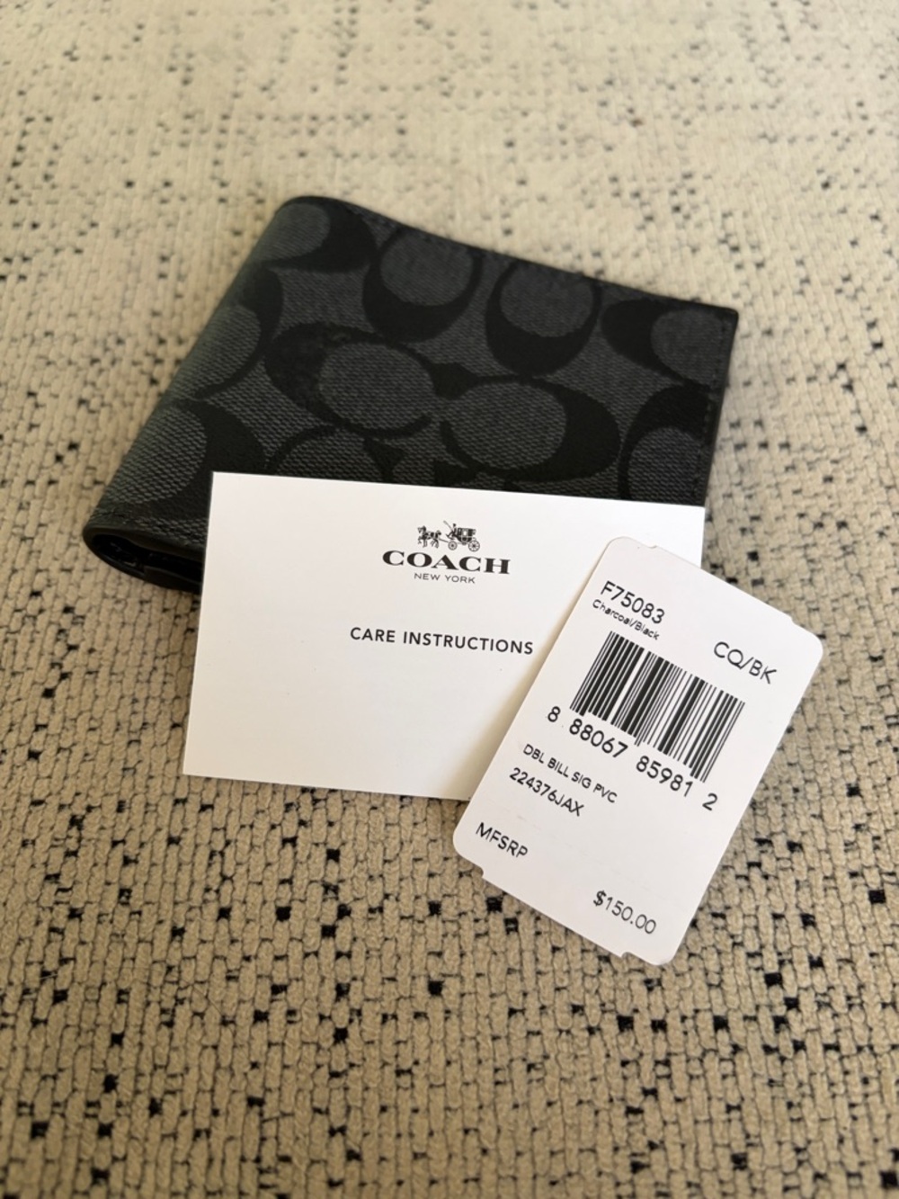 Coach Two-Tone Black Signature Canvas Bi-Fold Wallet - Picture 6 of 6